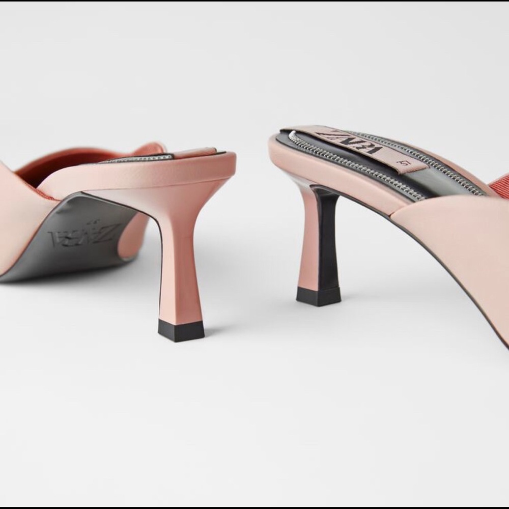 NWT Zara Light Pink Mid-Heel Mules - Picture 6 of 9